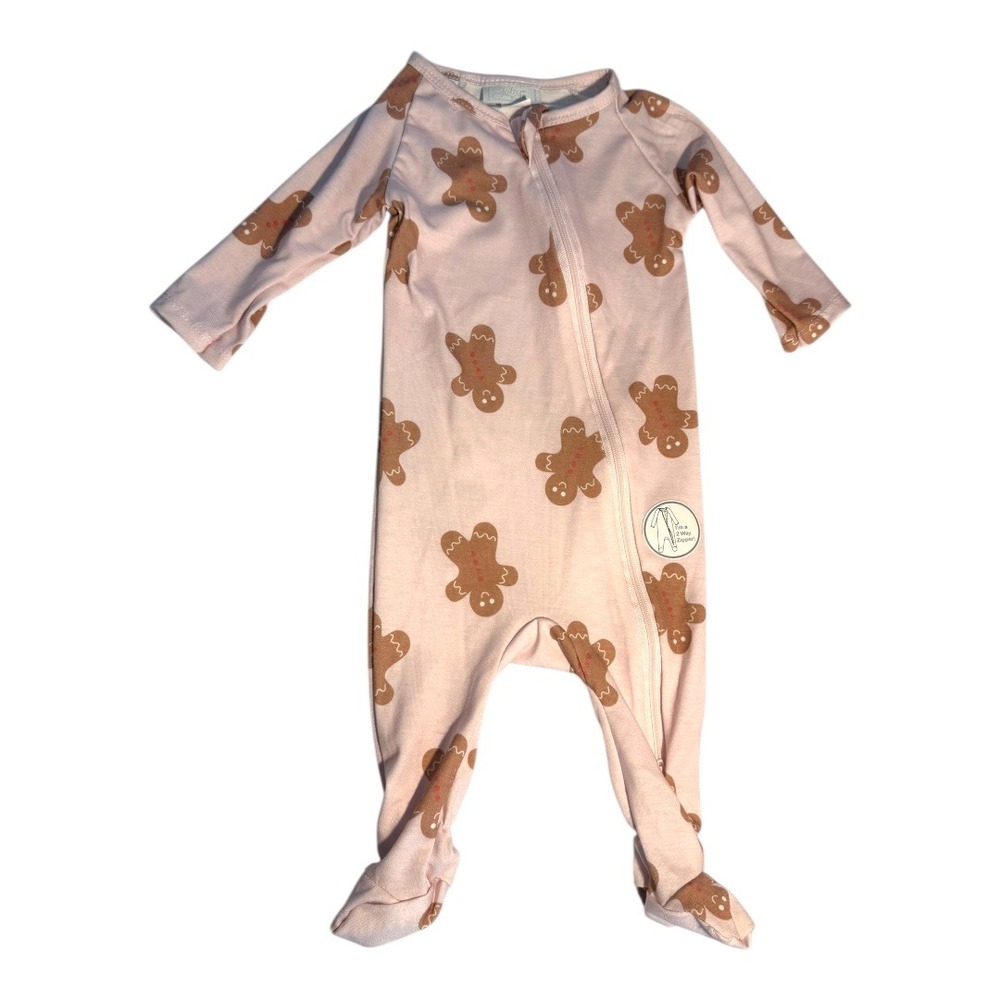 Toby & Me Baby Footed Pajamas 6-9M Pink Gingerbread Man‎ 2 Way Zipper Sleepwear